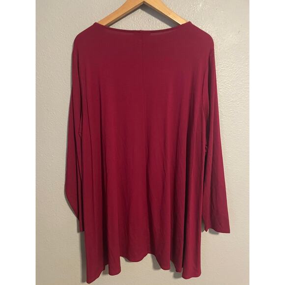 Eileen Fisher Shirt Womens 2X Red Tunic Top Stretch Knit Long Sleeve Plus - Picture 2 of 7